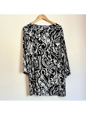 Chico’s Travelers Black White Paisley Print 3/4 Sleeve Tunic Top Size XL Chico 3